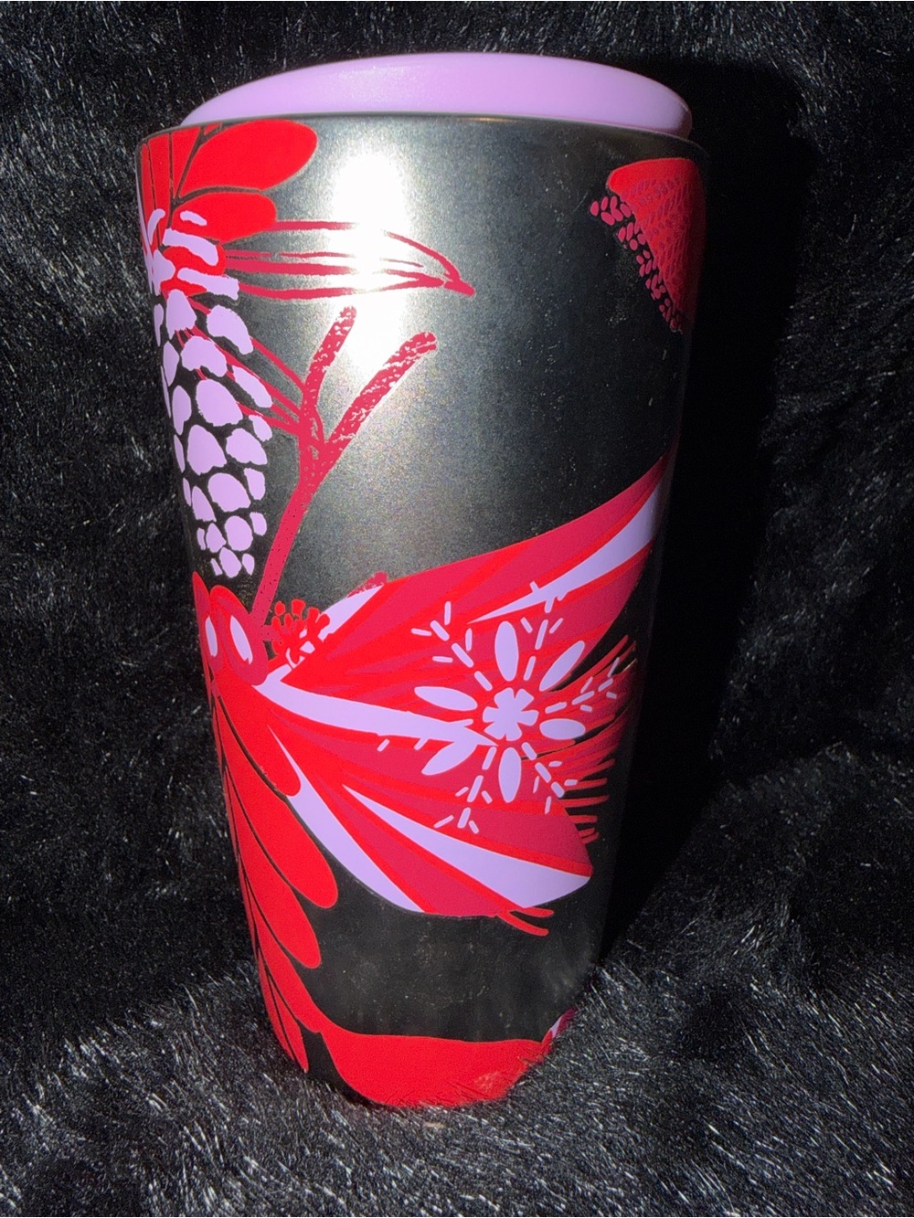 Starbucks Black Mug with Red and Pink Floral Design